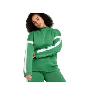 La Ligne Green & White Striped Sweater Mock Neck Long Sleeve Knit Size 1X